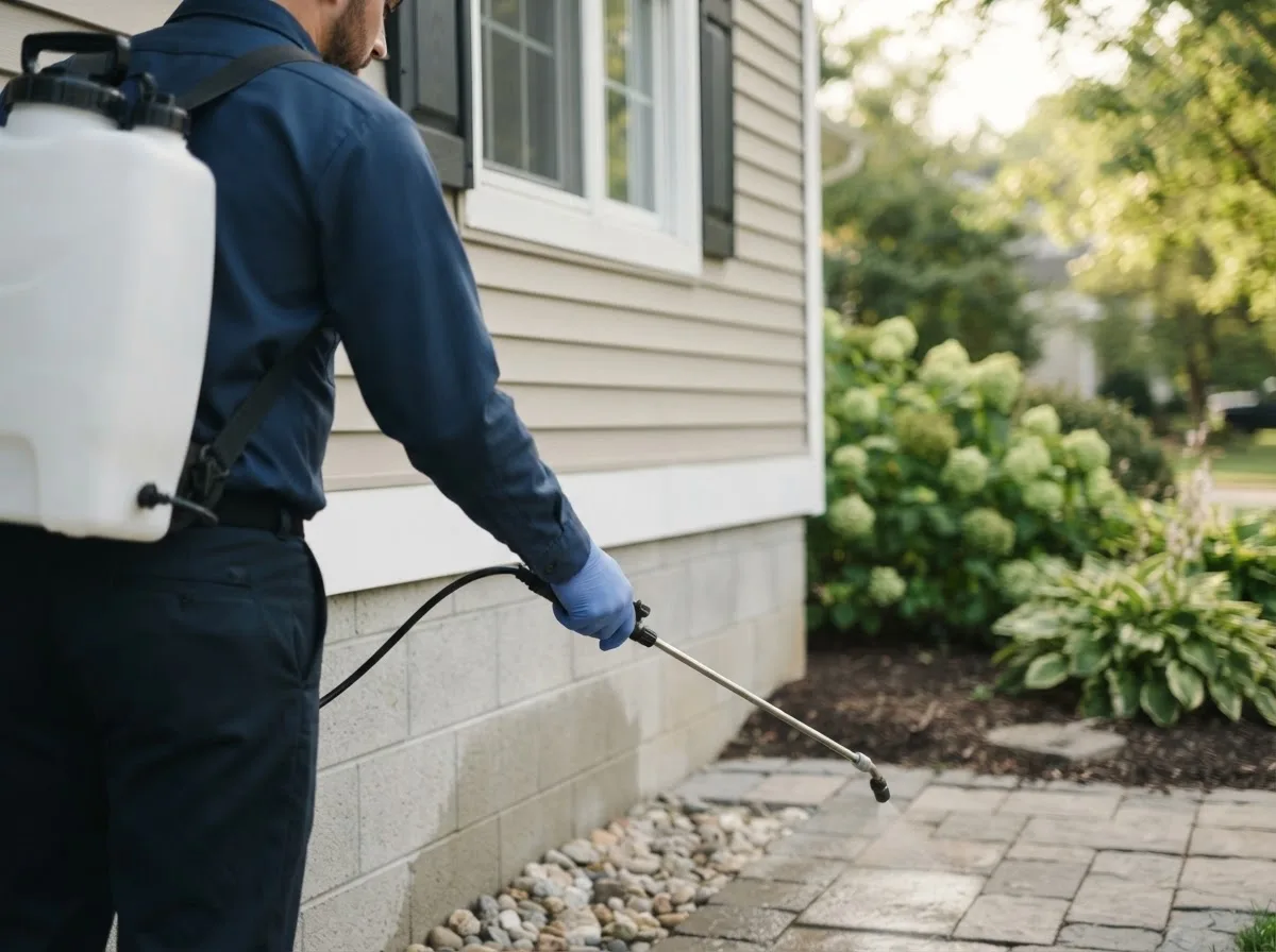 Pest control technician inspecting a home in Tuppers Plains, OH